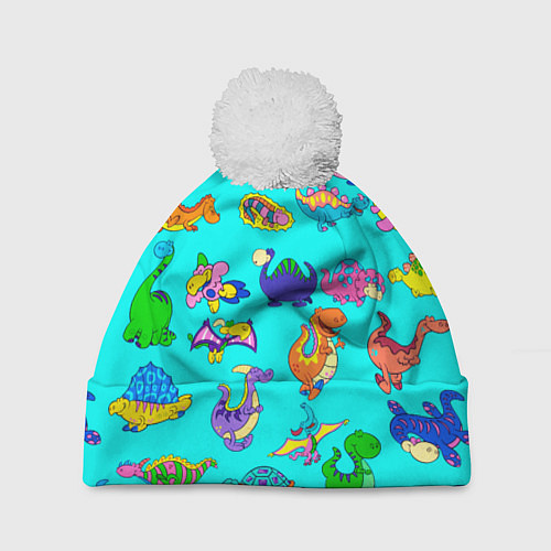 Шапка c помпоном PREHISTORIC DINOSAURS / 3D-Белый – фото 1
