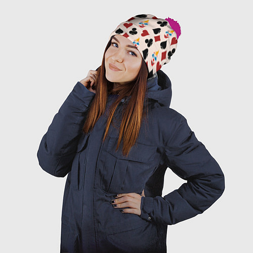 Шапка c помпоном Джокер карты масть cards joker clown / 3D-Малиновый – фото 2