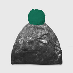 Шапка с помпоном Текстура камня черно-белый узор, цвет: 3D-зеленый
