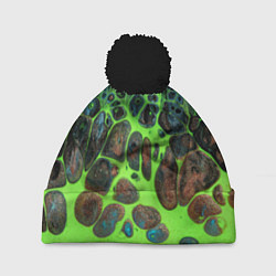 Шапка с помпоном Неоновый песок и камни - Зелёный, цвет: 3D-черный