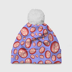 Шапка с помпоном Колбасный дождь, цвет: 3D-белый