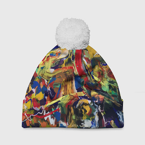 Шапка c помпоном Смелые экспрессивные мазки краски / 3D-Белый – фото 1
