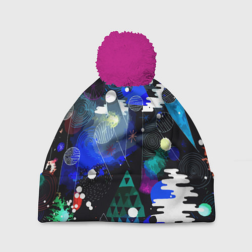 Шапка c помпоном Avant-garde futuristic composition / 3D-Малиновый – фото 1