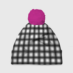 Шапка c помпоном Black and white trendy checkered pattern