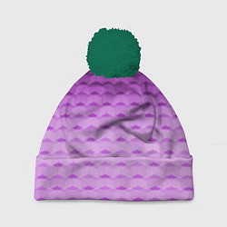 Шапка с помпоном Фиолетово-розовый геометрический узор Градиент, цвет: 3D-зеленый