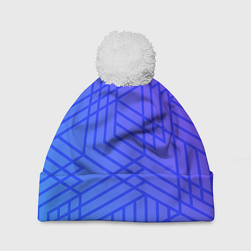 Шапка c помпоном Синий градиент geometry / 3D-Белый – фото 1