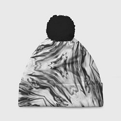 Шапка с помпоном Черно-белый абстрактный узор Трио, цвет: 3D-черный