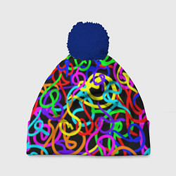 Шапка с помпоном Неоновый беспорядок, цвет: 3D-тёмно-синий