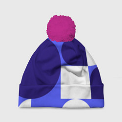 Шапка с помпоном Абстрактный набор геометрических фигур - Синий фон, цвет: 3D-малиновый