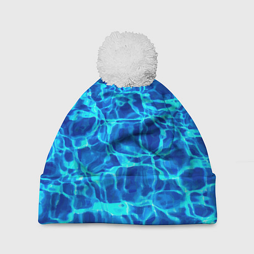 Шапка c помпоном Текстура поверхности воды / 3D-Белый – фото 1