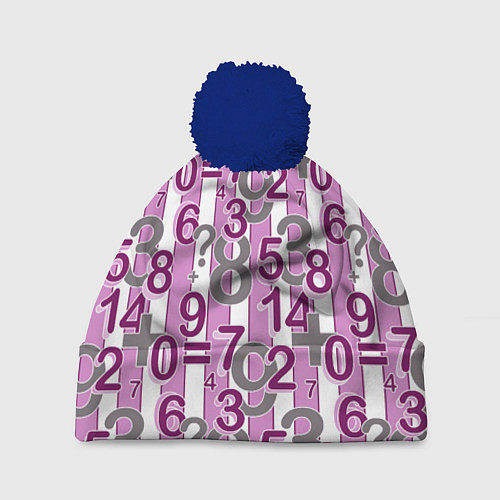 Шапка c помпоном Бело-розовый узор Арифметика / 3D-Тёмно-синий – фото 1