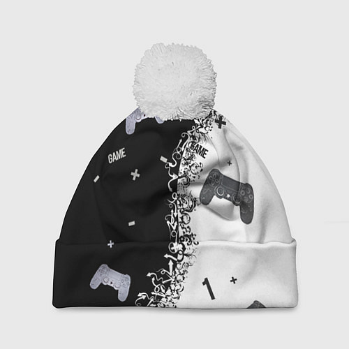Шапка c помпоном Джойстики чёрно-белые / 3D-Белый – фото 1