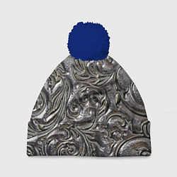 Шапка с помпоном Растительный орнамент - чеканка по серебру, цвет: 3D-тёмно-синий