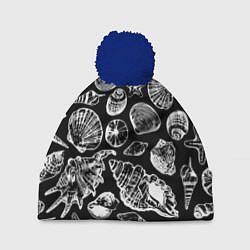 Шапка с помпоном Паттерн из морских ракушек, цвет: 3D-тёмно-синий