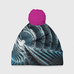 Шапка с помпоном Кибернетический абстрактный тоннель, цвет: 3D-малиновый