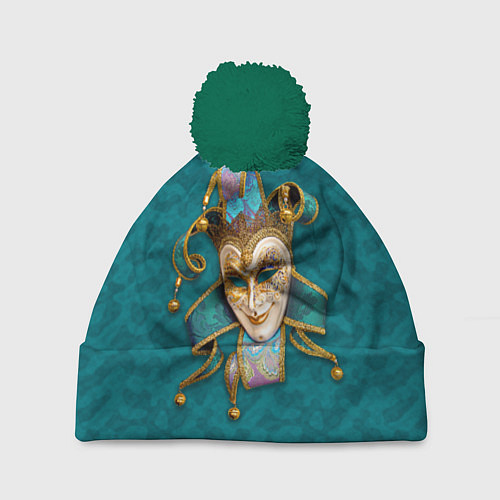 Шапка c помпоном Шут - венецианская маска / 3D-Зеленый – фото 1