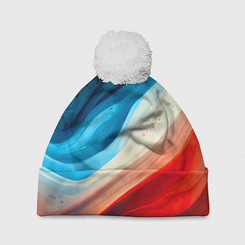 Шапка c помпоном Неоновые яркие волны / 3D-Белый – фото 1