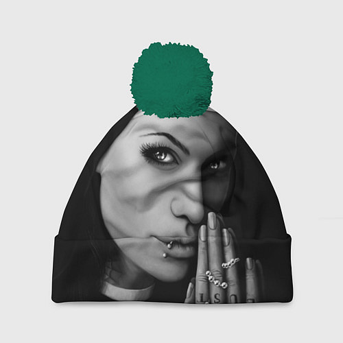 Шапка c помпоном Готическая монашка с татуировкой Страсть / 3D-Зеленый – фото 1