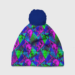 Шапка c помпоном Неоновый абстрактный геометрический узор