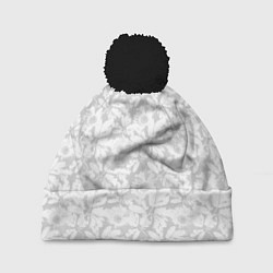 Шапка с помпоном Белые цветы на светло сером, цвет: 3D-черный