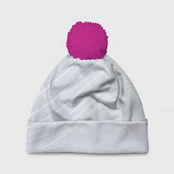 Шапка с помпоном Серый фон и белые линии, цвет: 3D-малиновый