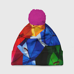 Шапка с помпоном Разноцветные зонтики, цвет: 3D-малиновый