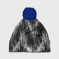 Шапка с помпоном Черно-белые штрихи, зигзаг, цвет: 3D-тёмно-синий