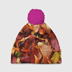 Шапка с помпоном Куча осенних листьев, цвет: 3D-малиновый