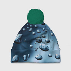 Шапка с помпоном Капли воды на матовом стекле - текстура, цвет: 3D-зеленый