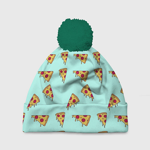 Шапка c помпоном Куски пиццы на голубом фоне / 3D-Зеленый – фото 1