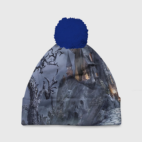 Шапка c помпоном Старый заброшенный замок - Halloween / 3D-Тёмно-синий – фото 1