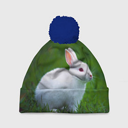 Шапка с помпоном Кролик на фоне травы, цвет: 3D-тёмно-синий