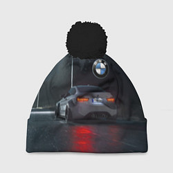 Шапка с помпоном Крутая бэха на ночной трассе, цвет: 3D-черный