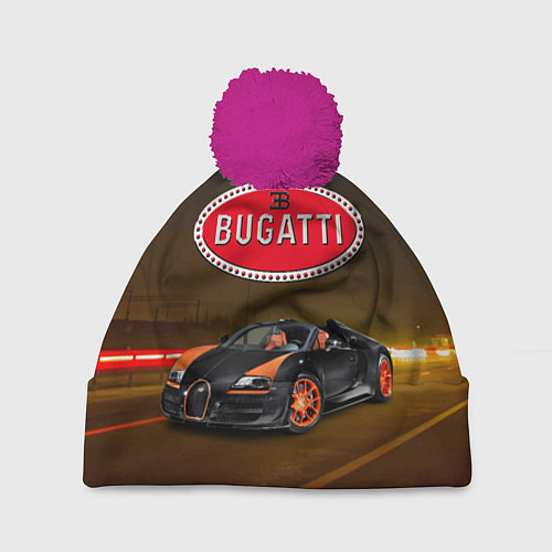 Шапка c помпоном Bugatti на ночной дороге / 3D-Малиновый – фото 1