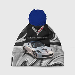 Шапка с помпоном Chevrolet Corvette - Motorsport - Racing team, цвет: 3D-тёмно-синий