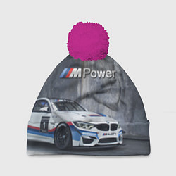 Шапка с помпоном BMW M4 GT4 - racing team - motorsport, цвет: 3D-малиновый