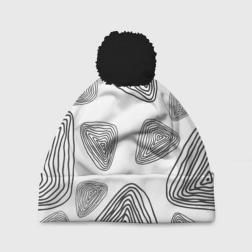 Шапка c помпоном Чёрные отпечатки древности / 3D-Черный – фото 1