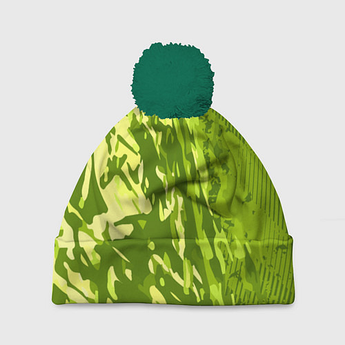 Шапка c помпоном Зеленый абстрактный камуфляж / 3D-Зеленый – фото 1
