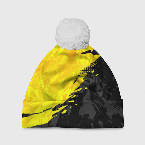Шапка c помпоном Black and yellow / 3D-Белый – фото 1