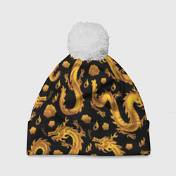 Шапка с помпоном Golden dragons, цвет: 3D-белый