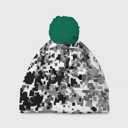 Шапка c помпоном Городской пиксель камуфляж / 3D-Зеленый – фото 1