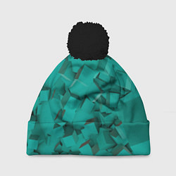 Шапка с помпоном Абстрактные сине-зелёные кубы, цвет: 3D-черный