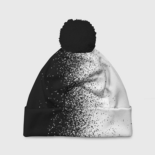 Шапка c помпоном Брызги красок - Черно-белый / 3D-Черный – фото 1