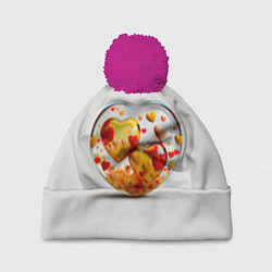 Шапка с помпоном Влюблённые сердца - сувенир, цвет: 3D-малиновый