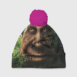 Шапка с помпоном Дерево с лицом мем Мудрое дерево, цвет: 3D-малиновый