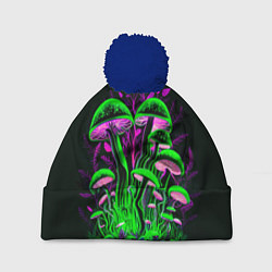Шапка с помпоном Фантастические кислотные грибы, цвет: 3D-тёмно-синий