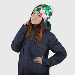 Шапка с помпоном Абстрактные зелёно-розовые пятна, цвет: 3D-белый — фото 2
