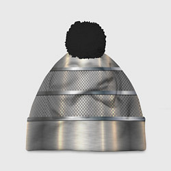 Шапка с помпоном Металлические полосы - текстура алюминия, цвет: 3D-черный