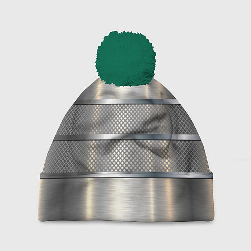 Шапка c помпоном Металлические полосы - текстура алюминия / 3D-Зеленый – фото 1