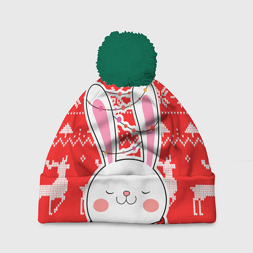 Шапка c помпоном Новогодний свитер с символом года / 3D-Зеленый – фото 1